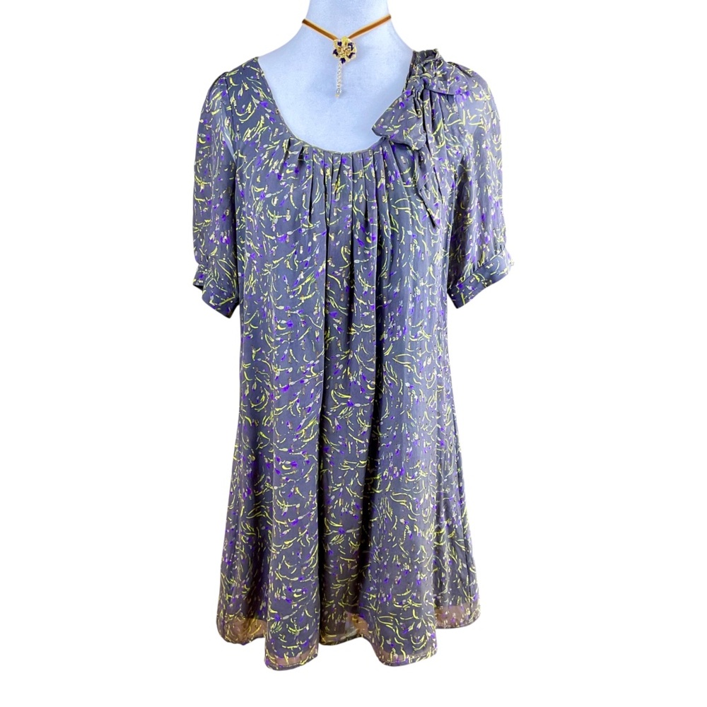 Anthropologie Silk Dress Gray Purple Gold Essential Antwerp (6/36)